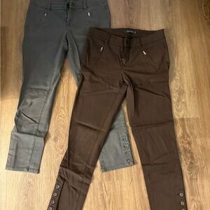 Brown and Gray cropped Button-Detail Pants